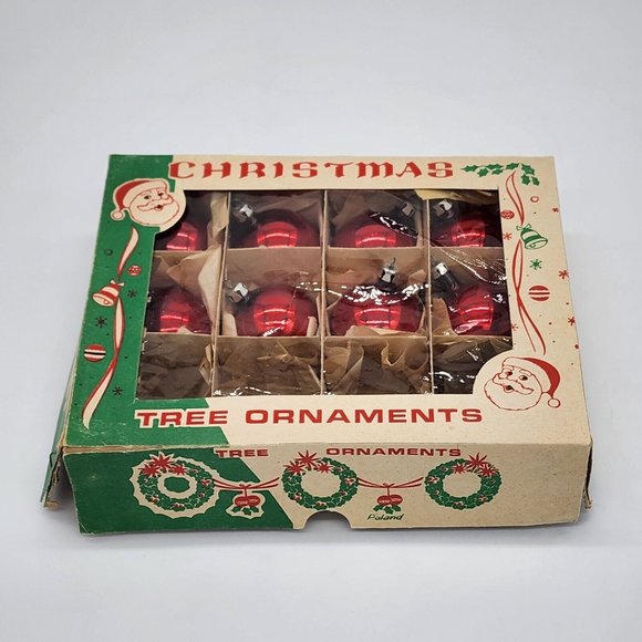 Set of 8 Vintage Mercury Glass Ball Christmas Ornaments Fantasia Poland Red - Picture 2 of 5